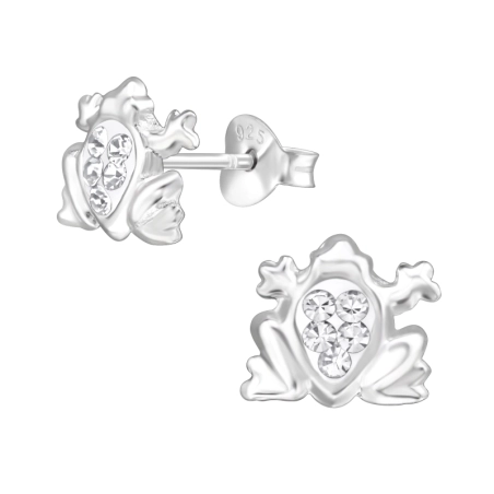 Frog - 925 Sterling Silver Crystal Ear Studs