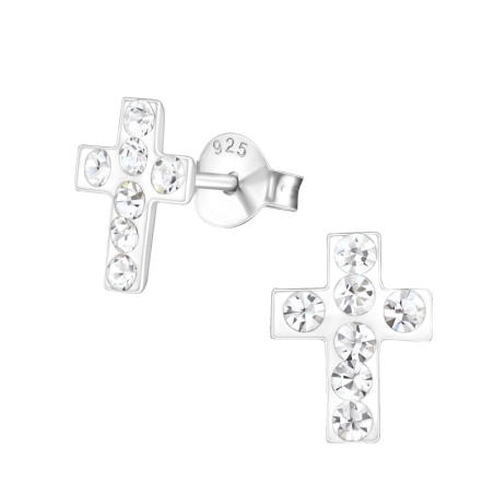 Cross Ear studs with stones Jewellery | All4silver