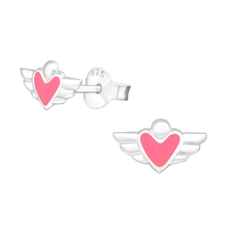 Winged Heart Ear studs with enamel colors Jewellery | All4silver