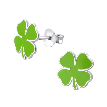 Shamrock Ear studs with enamel colors Jewellery | All4silver