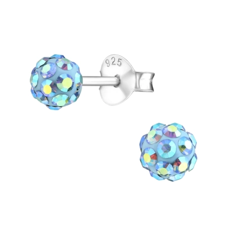 Ball - 925 Sterling Silver Crystal Ear Studs