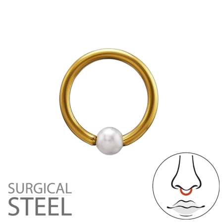 3mm Imitation Pearl On Captive Bead Ring 1.2X8Mm (16G) Gold Color Barbell Steel Jewellery | All4silver