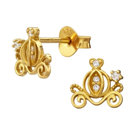 Pumpkin Carriage Gold Plated Ear Studs with Zirconia stones Jewellery | All4silver