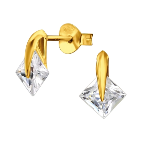 5mm Square Gold Plated Ear Studs with Zirconia stones Jewellery | All4silver