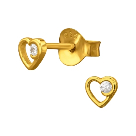 4mm Heart Gold Plated Ear Studs with Zirconia stones Jewellery | All4silver