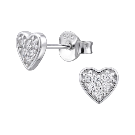 6mm Heart Ear Studs with Zirconia stones Jewellery | All4silver