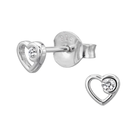 4mm Open Heart Frame Ear Studs with Zirconia stones Jewellery | All4silver