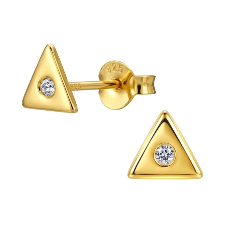 Triangle Gold Plated Ear Studs with Crystal stones Jewellery | All4silver