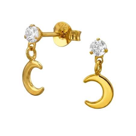 Round And Dangling Moon Ear Studs with Zirconia stones Jewellery | All4silver