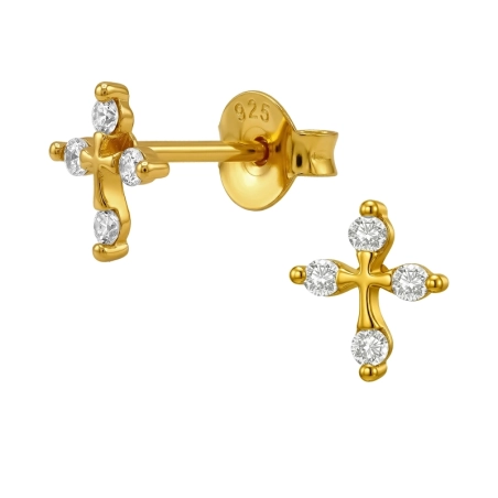 Latin Cross Outer Edge Of Each Arm Ear Studs with Zirconia stones Jewellery | All4silver