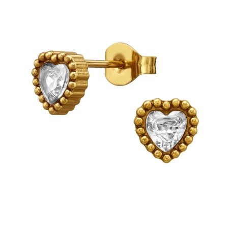  6.5 mm Heart with Textured Border, Gold Plated Steel Ear Studs Jewellery | All4silver