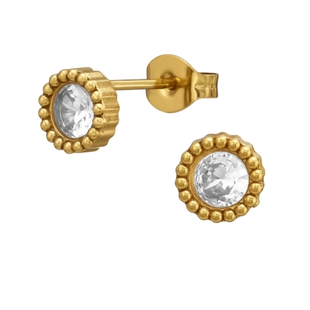 6.5 mm Round Textured Border Gold Plated Steel Ear Studs Jewellery | All4silver