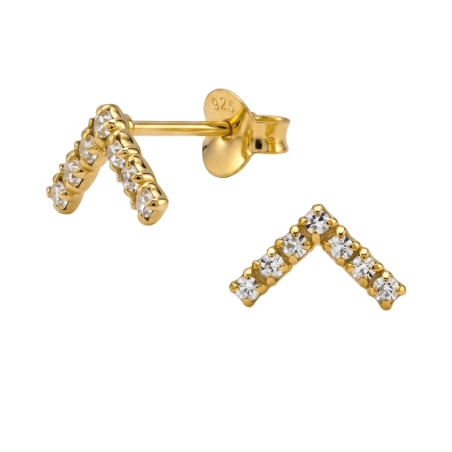 Chevron with Crystals, Gold Plated Ear Studs with Crystal stones Jewellery | All4silver