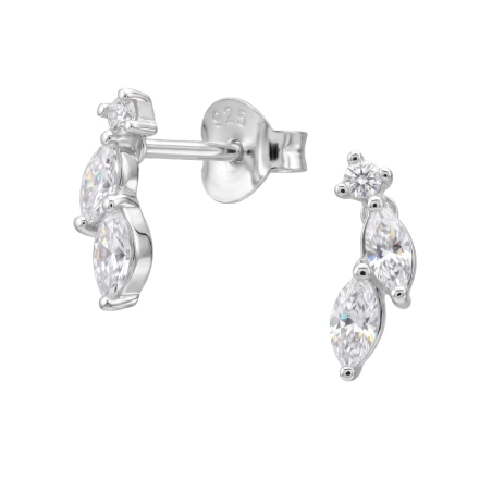 Botanical Climber with Zirconia Ear Studs with Zirconia stones Jewellery | All4silver