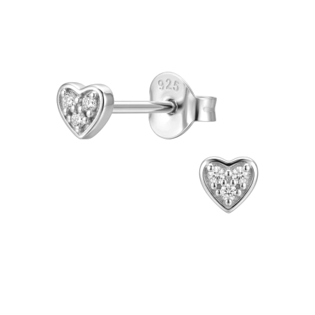 Heart with Zirconia Ear Studs with Zirconia stones Jewellery | All4silver