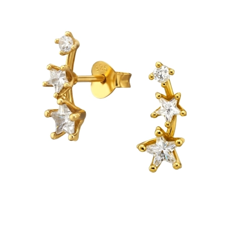  3 Stars with Zirconia, Gold Plated Ear Studs with Zirconia stones Jewellery | All4silver