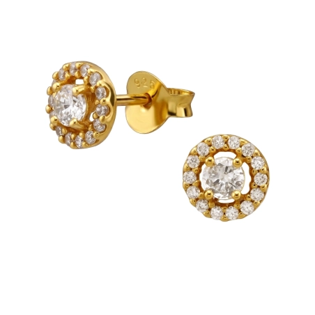 6 mm Round with Zirconia, Gold Plated Ear Studs with Zirconia stones Jewellery | All4silver