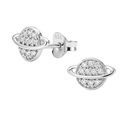 10 mm Saturn with Zirconia Ear Studs with Zirconia stones Jewellery | All4silver