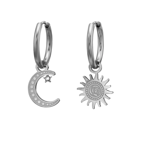 15 mm Sun And Moon Dangling On Hoop Steel Earrings Jewellery | All4silver
