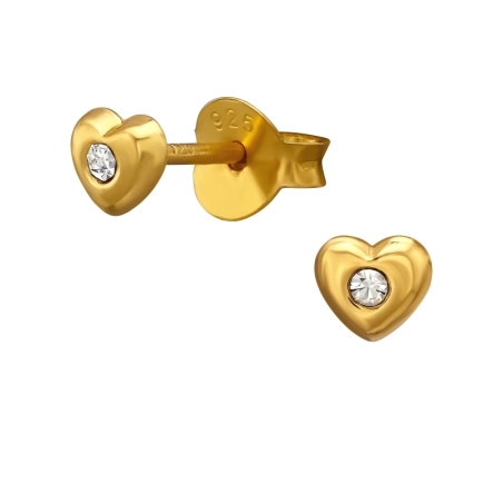 4mm Heart gold plated with crystal Ear Studs with Crystal stones Jewellery | All4silver