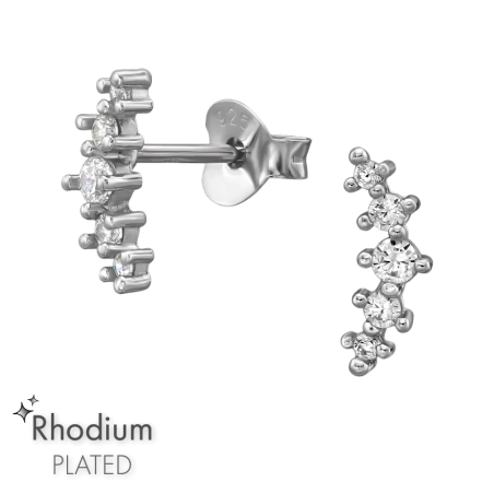 9mm Curved rhodium plated with zirconia stones Ear Studs with Zirconia stones Jewellery | All4silver