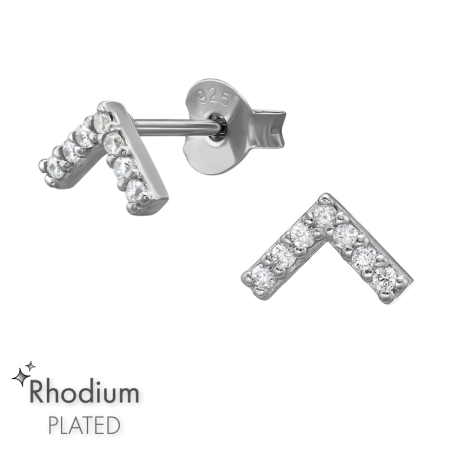 5 mm V-Shape Rhodium Plated with Zirconia Ear Studs with Zirconia stones Jewellery | All4silver
