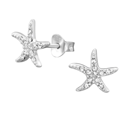 10 mm Starfish with Crystal Ear Studs with Crystal stones Jewellery | All4silver