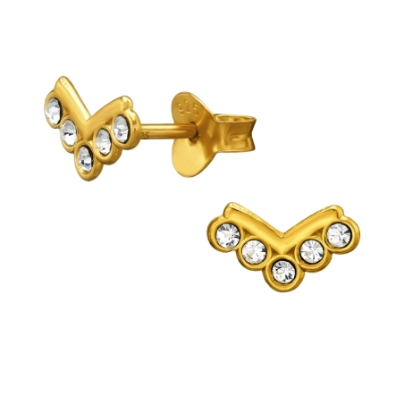 V Shape Chevron Gold Plated with Crystal Ear Studs with Crystal stones Jewellery | All4silver