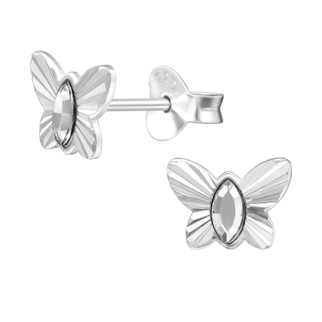 Butterfly Diamond-Cut Texture Ear Studs with Crystal stones Jewellery | All4silver