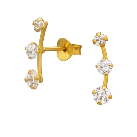 Curved Wire with Zirconia, Gold Plated Ear Studs with Zirconia stones Jewellery | All4silver