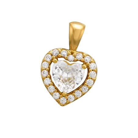9mm Heart with Zirconia, Gold Plated Pendants with Zirconia stones Jewellery | All4silver