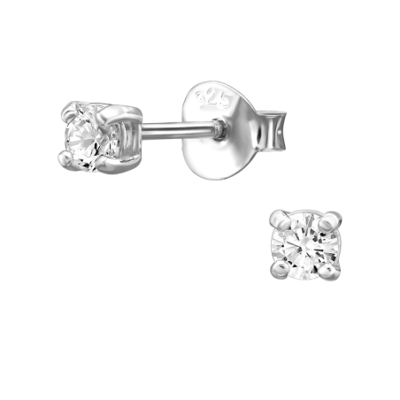 3mm Round Zircon Ear Studs with Zirconia stones Jewellery | All4silver