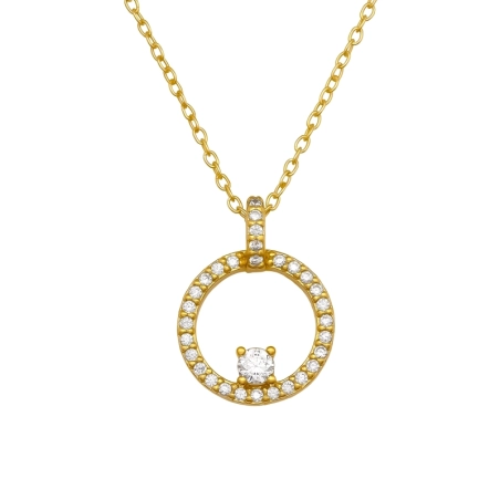 17mm Open Circle with Zirconia, Gold Plated Geometric Jewellery Jewellery | All4silver