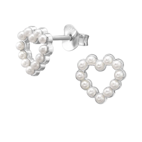 Open Heart with Pearls Ear Studs with Pearls Jewellery | All4silver
