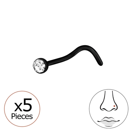 0.8Mm (20G) X5 2mm Black Nose Piercing with Crystal - Titanium Titanium Nose Jewelry